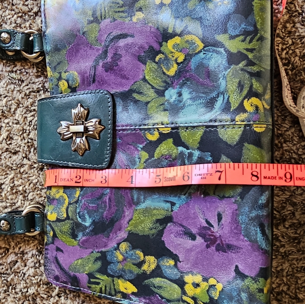 Patricia Nash Teal Floral Leather Tote Bag with Purple & Yellow Accents - Picture 13 of 13